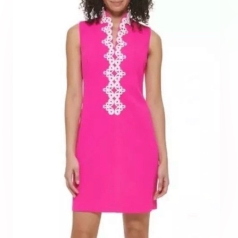 Vince Camuto Vibrant Pink Mini Dress with White Accents